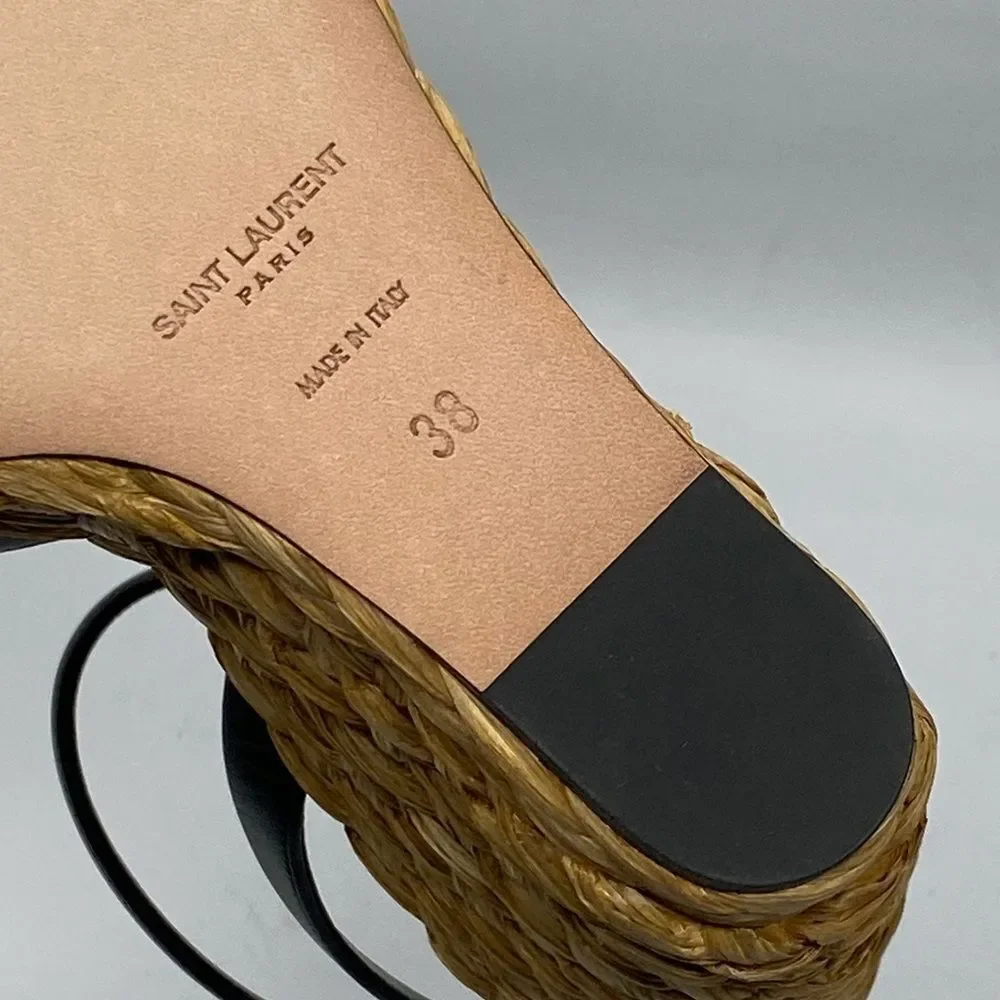 Saint Laurent Paloma 95 leather espadrille wedge sandals size 38